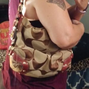 Coach leather and fabric shoulder bag